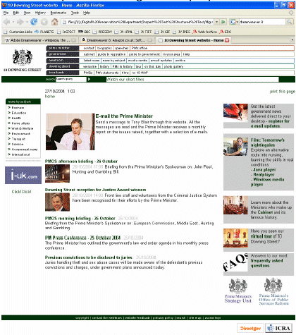 Rendering of website in HTML 4.01 (transitional) – note rendering of colour
at top compared with screengrab below